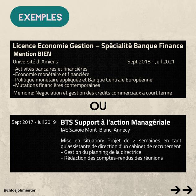 Exemples de presentation des formations sur un CV.